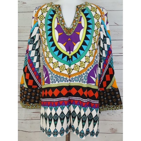 Hippie Boho Embroidered tunic psychedelic top S Taka wear - Picture 1 of 8